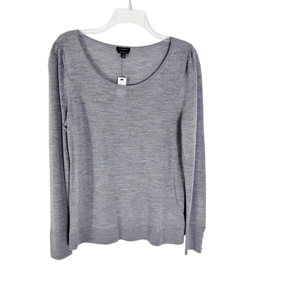 NWT Talbots Merino Wool Gathered Shoulder Pearl Button Cuff Sweater Gray Size M - Picture 3 of 9